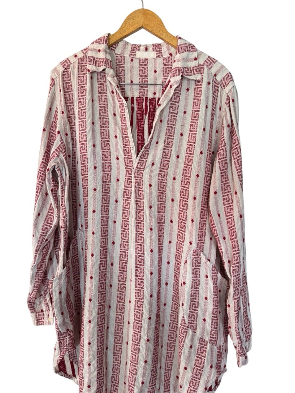 CP Shades 100% Linen Cover Up Shirt Dress Womens Red and Cream Beach Resort USA
